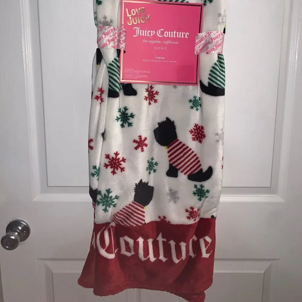 White Christmas Dog Snowflake Juicy Throw Blanket